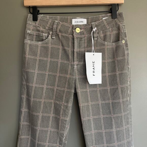 NWT FRAME Le Crop Mini Boot Plaid Jeans Size 25 Grey High Waist Kick Flare Chic - Picture 6 of 16
